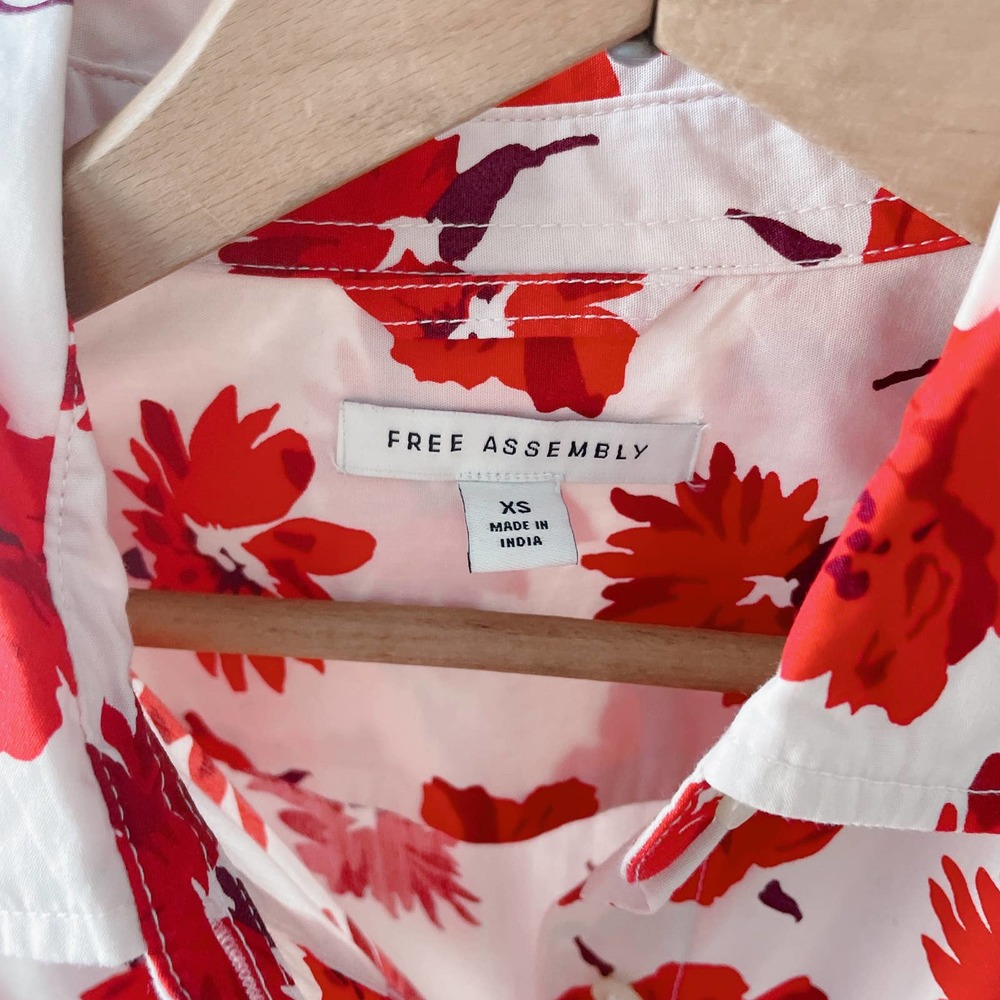 [SOLD] Floral Wrap Shirt Dress Womens XS White Red - Picture 10 of 13